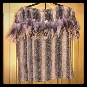 Feather Collared Couture Top